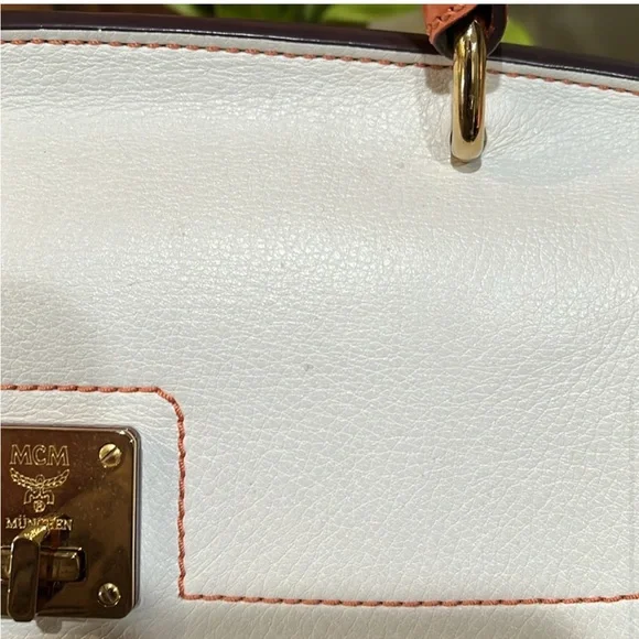 MCM EUC  White/ Orange leather croc embossed Handbag - Picture 4 of 12